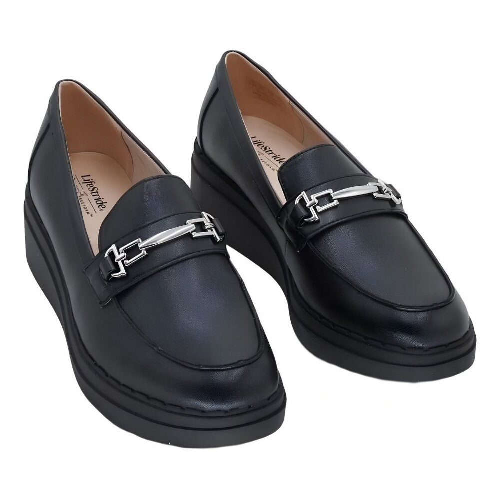 LifeStride Dolce Wedge Loafer Womens Black Wedge Loafers US 8.5M EU 39